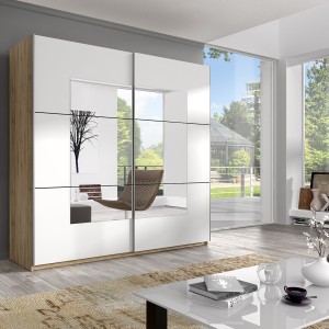 Armoire design 2 portes 220cm couleur chêne clair et blanc. Collection EOS