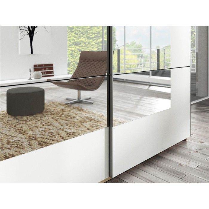 Armoire design 2 portes 220cm couleur chêne clair et blanc. Collection EOS