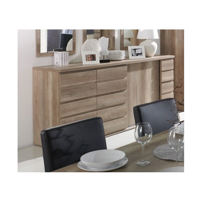 Buffet, bahut ROMI 3 portes coulissantes coloris chêne dab canyon. Meuble design idéal pour votre salle à manger