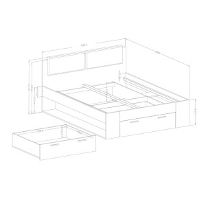 Lit adulte 140x200 avec tiroirs intégrés - Collection FLOYD. Coloris blanc effet bois