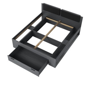Lit adulte 180x200 avec tiroirs intégrés - Collection FLOYD, Coloris gris effet bois