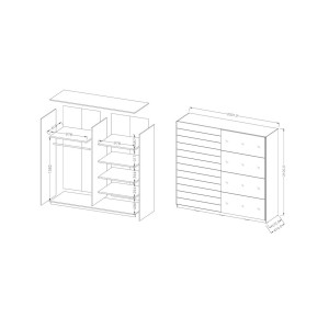 Armoire 2 portes coulissantes 200cm Coloris blanc avec miroir. Collection FLOYD