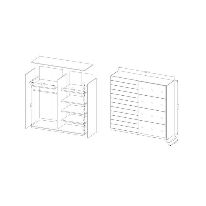 Armoire 2 portes coulissantes 220cm Coloris blanc avec miroir. Collection FLOYD