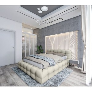 Lit coffre 180x200 coloris beige - Collection BRAVE