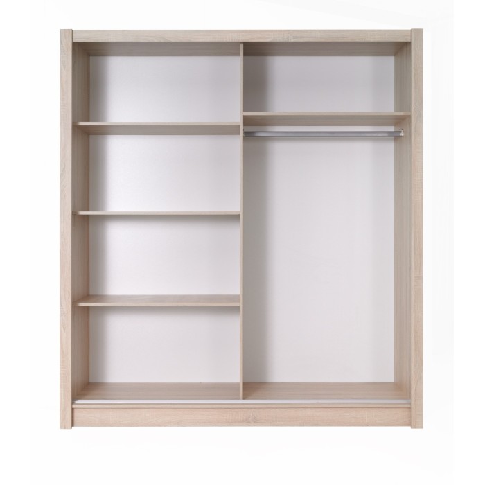 Armoire, garde robe ARSALA 200 cm deux portes coulissantes. Dressing complet avec miroir, penderie et étagères. Type scandinave