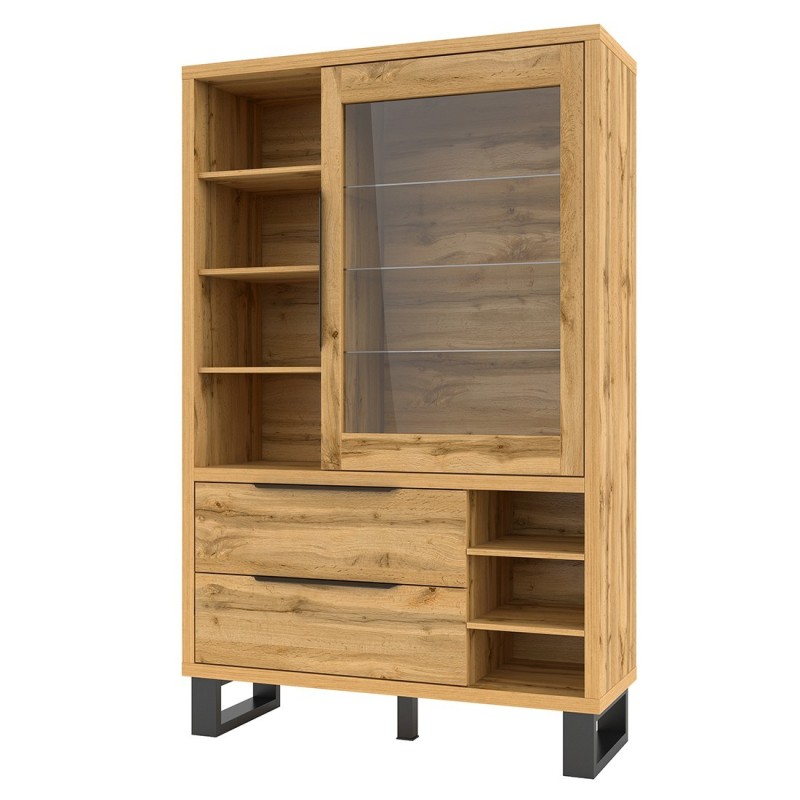 Vitrine, argentier, vaisselier MILO. Coloris chêne avec finition noire. Meuble idéal pour votre salle à manger. Vitrine, argentier, vaisselier MILO. Coloris chêne avec finition noire. Meuble idéal pour votre salle à manger.