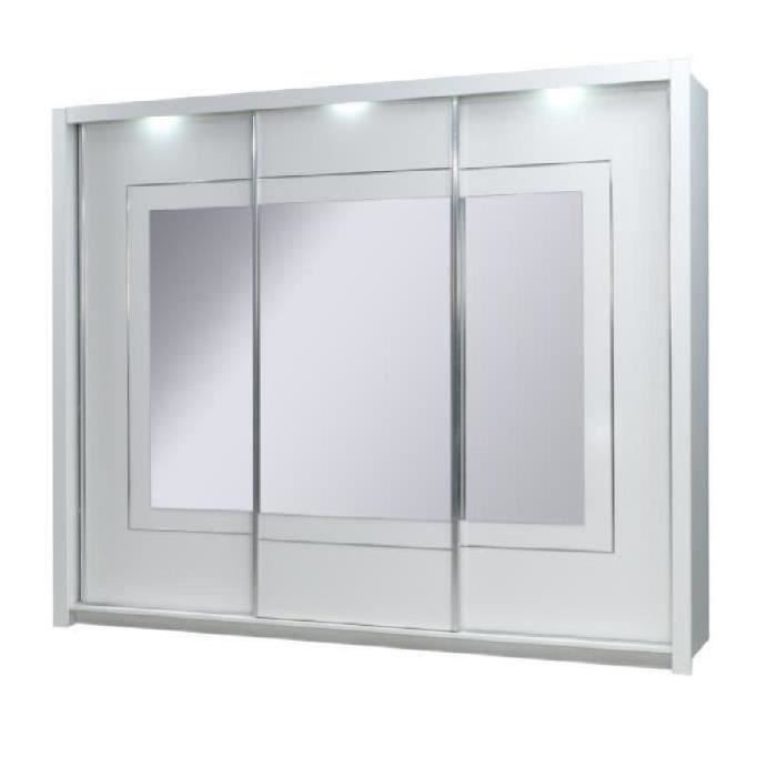 Chambre à coucher complète PANAREA + LED. Lit + garde robe + chevets + commode. Coloris blanc, finition chrome.