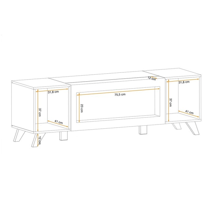 Meuble TV avec cheminée décorative coloris chêne et noir collection NIELSEN.