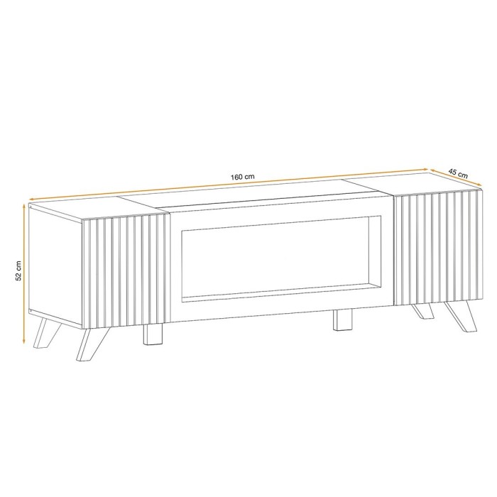 Meuble TV avec cheminée décorative coloris chêne et noir collection NIELSEN.