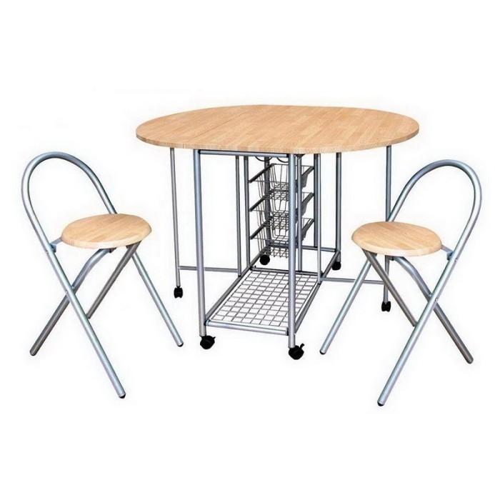 Ensemble pliable table ronde et deux chaises. Collection BETA. Idéal pour les petits espaces.