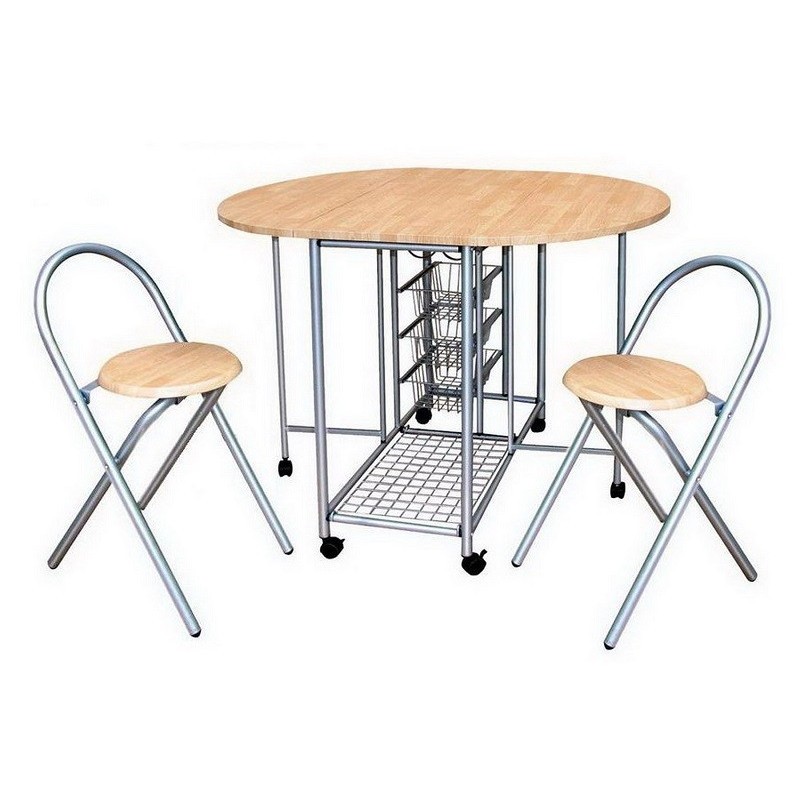 Ensemble pliable table ronde et deux chaises. Collection BETA. Idéal pour les petits espaces.