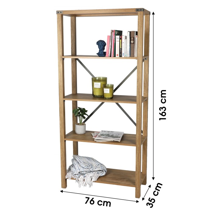 Bibliothèque de bureau avec croisillons en métal 76x35xH163cm