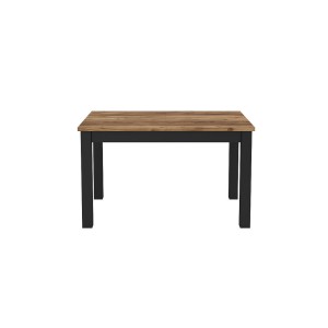 Table extensible jusqu'à 175cm pour salle à manger Collection DARWIN. Plateau effet épicéa. Pieds noirs