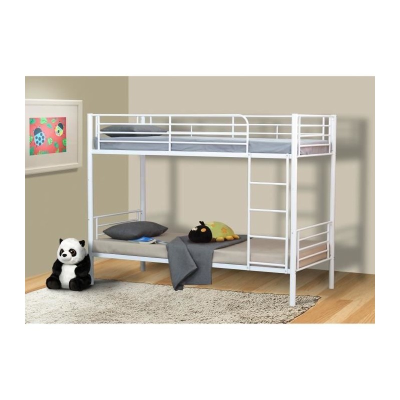 Lit 90x200 superposé ou côte à côte collection Lucie, coloris  Blanc