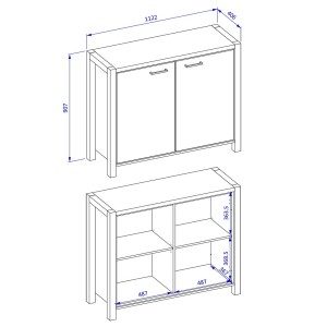 Buffet petit modèle 110cm collection BOWIE. 2 portes, couleur chêne et noir