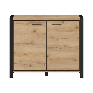 Buffet petit modèle 110cm collection BOWIE. 2 portes, couleur chêne et noir