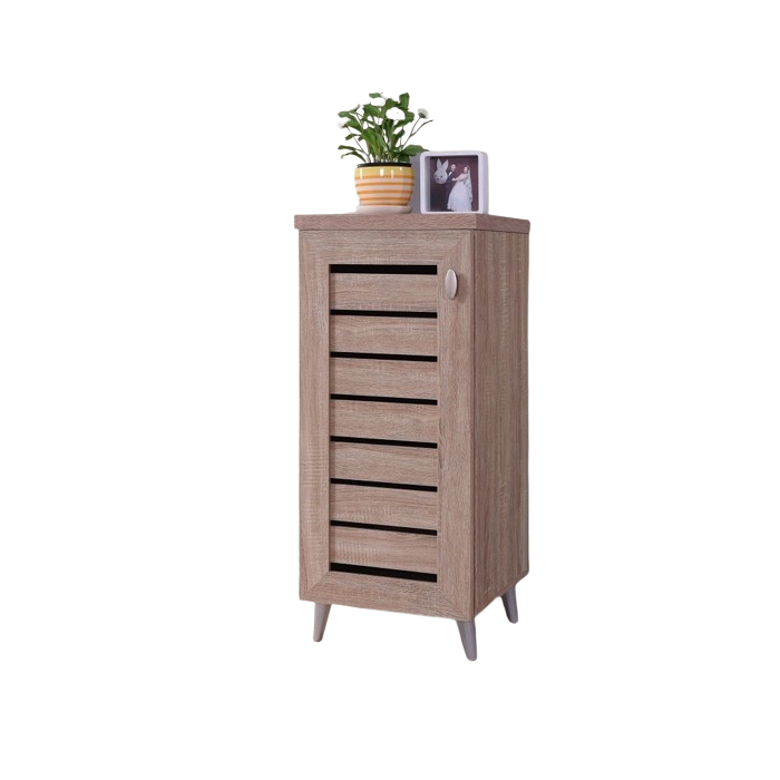 Rangement pour votre entrée ALANYA avec porte ajourée, couleur chêne Sonoma.