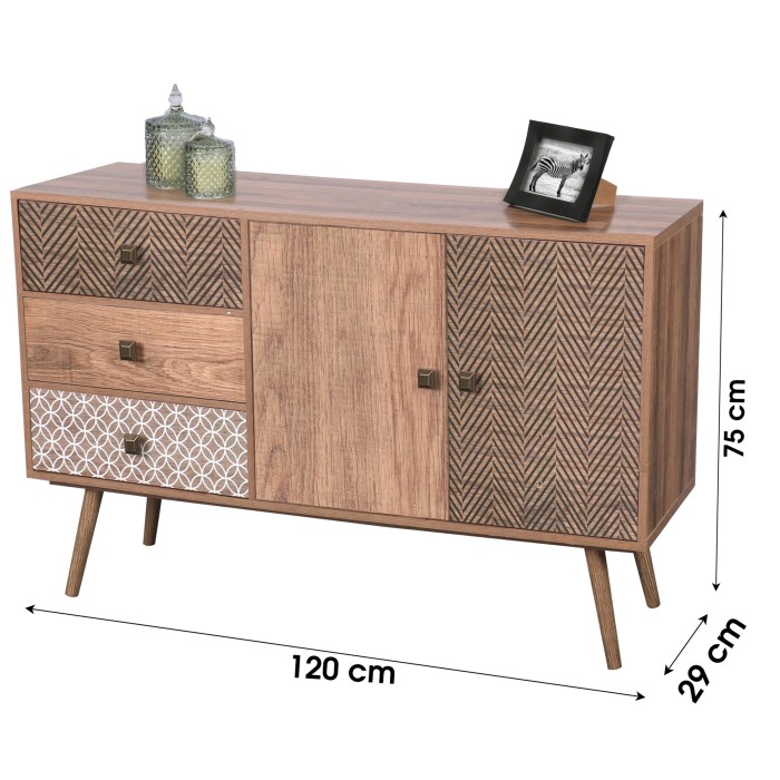 Buffet 2 portes et 3 tiroirs style ethnique dimensions 120x75x29cm