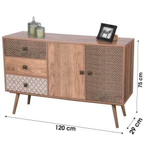 Buffet 2 portes et 3 tiroirs style ethnique dimensions 120x75x29cm