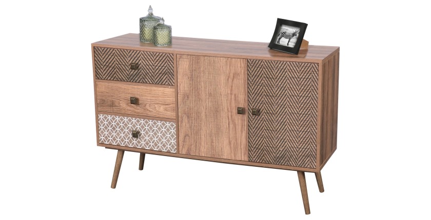 Buffet 2 portes et 3 tiroirs style ethnique dimensions 120x75x29cm