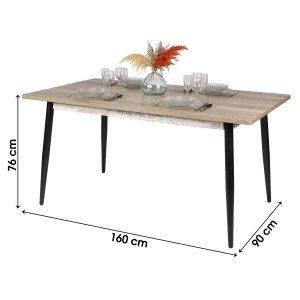 Table à manger style scandinave coloris chêne vieilli avec pied en métal noir dimensions 160x90xH76cm