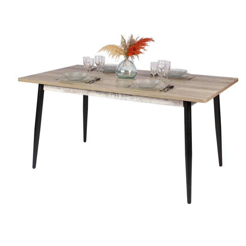 Table à manger style scandinave coloris chêne vieilli avec pied en métal noir dimensions 160x90xH76cm