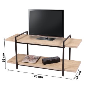 Meuble TV style moderne avec 2 étagères coloris chêne clair 120x43xH55cm