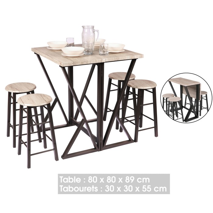 Ensemble de bar pliable avec ses 4 tabourets dimensions 100x60x89cm