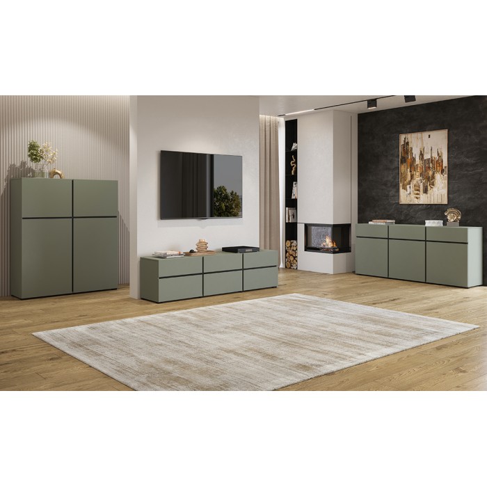 Buffet coloris vert sauge 180cm collection HAVANA. Bahut  design avec 3 portes et 3 tiroirs.