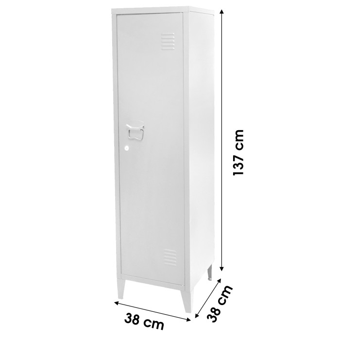 Casier vestiaire blanc de bureau 1 porte, style industriel - dimensions 38x38xH137cm