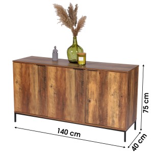 Buffet 3 portes style ethnique imitation bois noyer dimensions 150x40x75cm