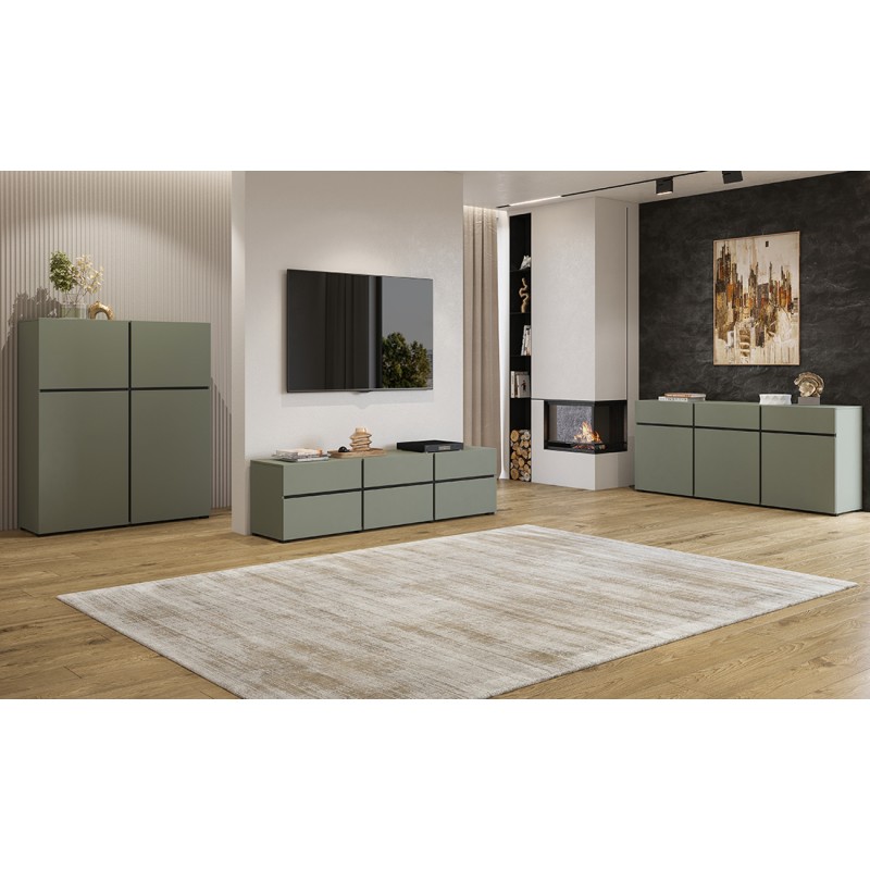Ensemble de 3 meubles design coloris vert sauge pour salon collection HAVANA.