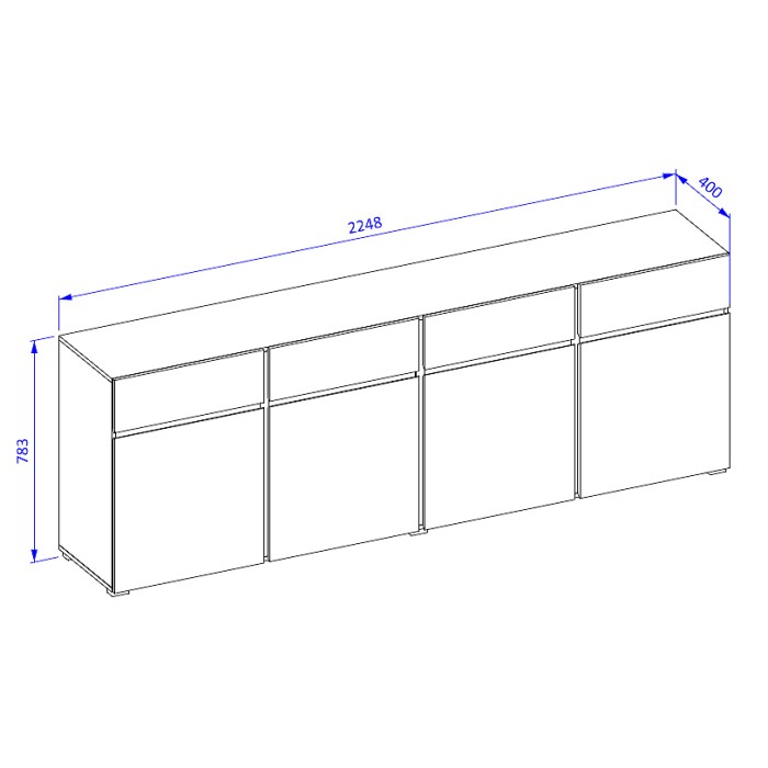 Buffet HAVANA 225 cm – Violet pastel et noir – 4 portes, 4 tiroirs – Design moderne