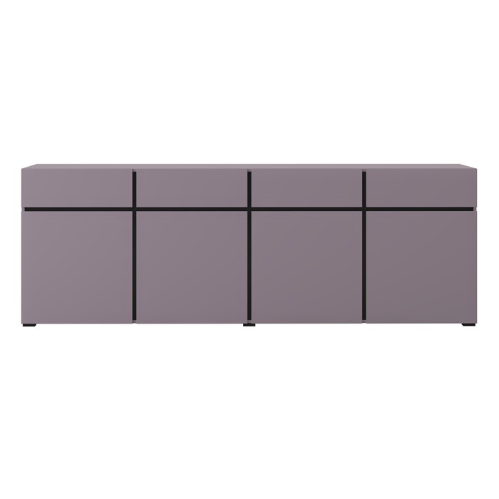 Buffet HAVANA 225 cm – Violet pastel et noir – 4 portes, 4 tiroirs – Design moderne