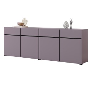Buffet HAVANA 225 cm – Violet pastel et noir – 4 portes, 4 tiroirs – Design moderne