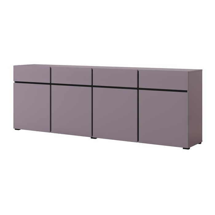 Buffet HAVANA 225 cm – Violet pastel et noir – 4 portes, 4 tiroirs – Design moderne