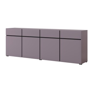 Buffet HAVANA 225 cm – Violet pastel et noir – 4 portes, 4 tiroirs – Design moderne