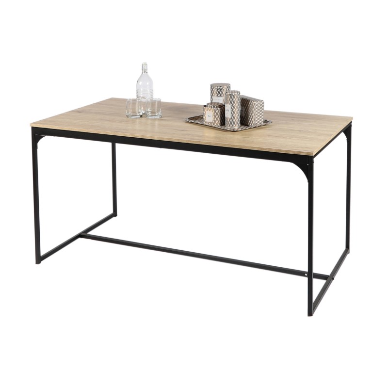 Table à manger style classique coloris chêne clair avec pied en métal noir dimensions 150x80xH75cm