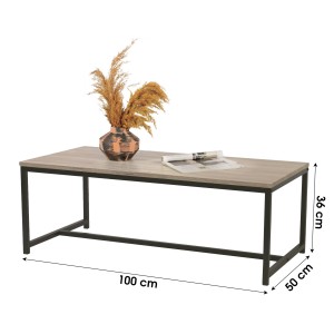 Table basse coloris chêne clair style classique avec pied en métal noir dimensions 100x50x36cm