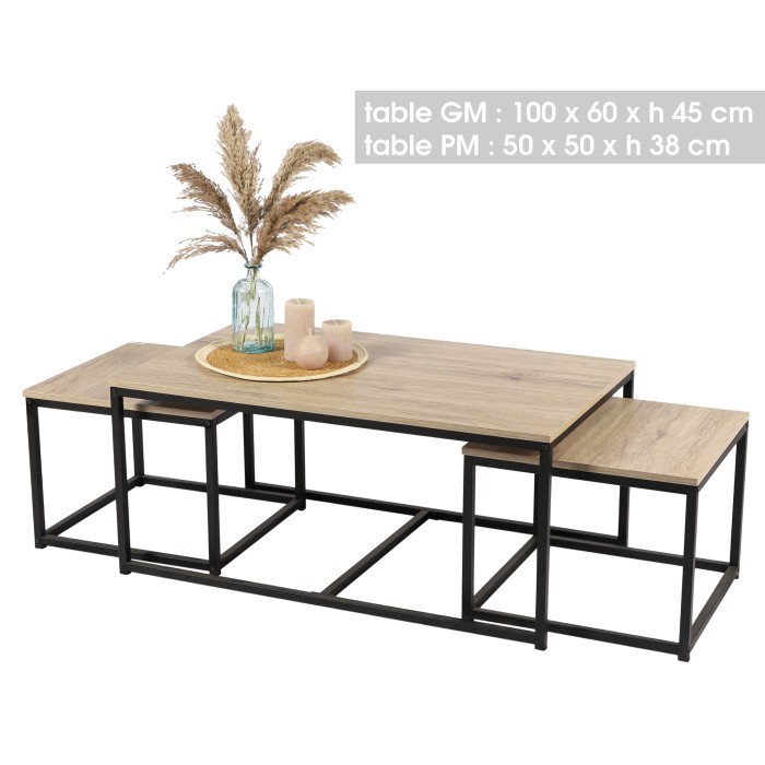Ensemble de 3 tables d'appoint carré style classique chêne foncé dimensions 100x60xH45cm