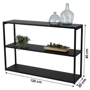 Petite bibliothèque ouverte à 3 niveaux coloris noir, dimensions 120x33x80cm