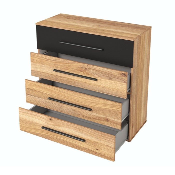 Commode EOS – 4 tiroirs design chêne clair et noir
