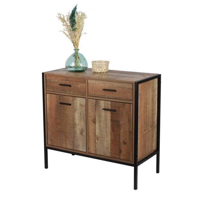 Commode style rustique – 2 portes et 2 tiroirs, coloris chêne foncé – 84x40x79 cm – Collection OAKLANDER