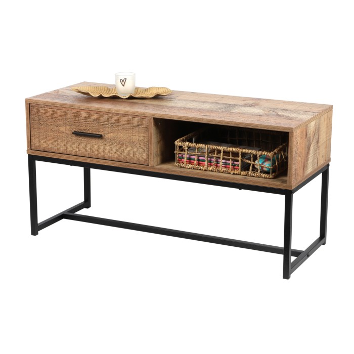 Table basse style rustique – 1 tiroir et une niche, coloris chêne clair, dimensions 100x40xH50 cm – Collection OAKLANDER