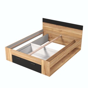 Chambre à coucher design collection EOS : Armoire, Lit 180x200, commode, chevets. Couleur chêne clair et noir