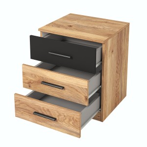 Chambre à coucher design collection EOS : Armoire, Lit 180x200, commode, chevets. Couleur chêne clair et noir