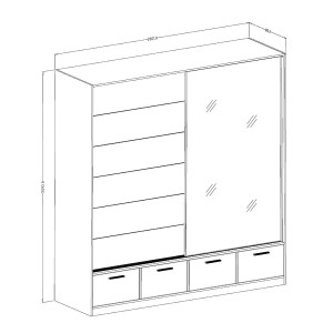 Chambre à coucher design collection EOS : Armoire, Lit 180x200, commode, chevets. Couleur chêne clair et noir