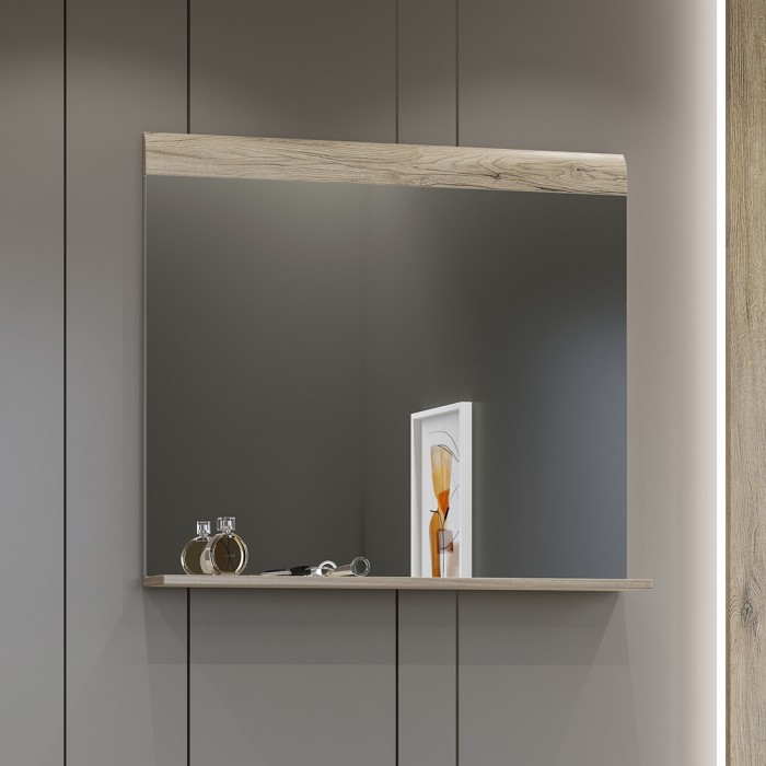 Miroir design OHIO – 83x72 cm – Chêne clair avec étagère intégrée