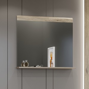 Miroir design OHIO – 83x72 cm – Chêne clair avec étagère intégrée