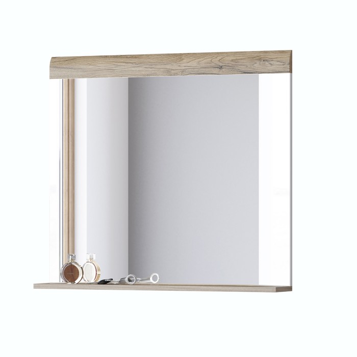 Miroir design OHIO – 83x72 cm – Chêne clair avec étagère intégrée